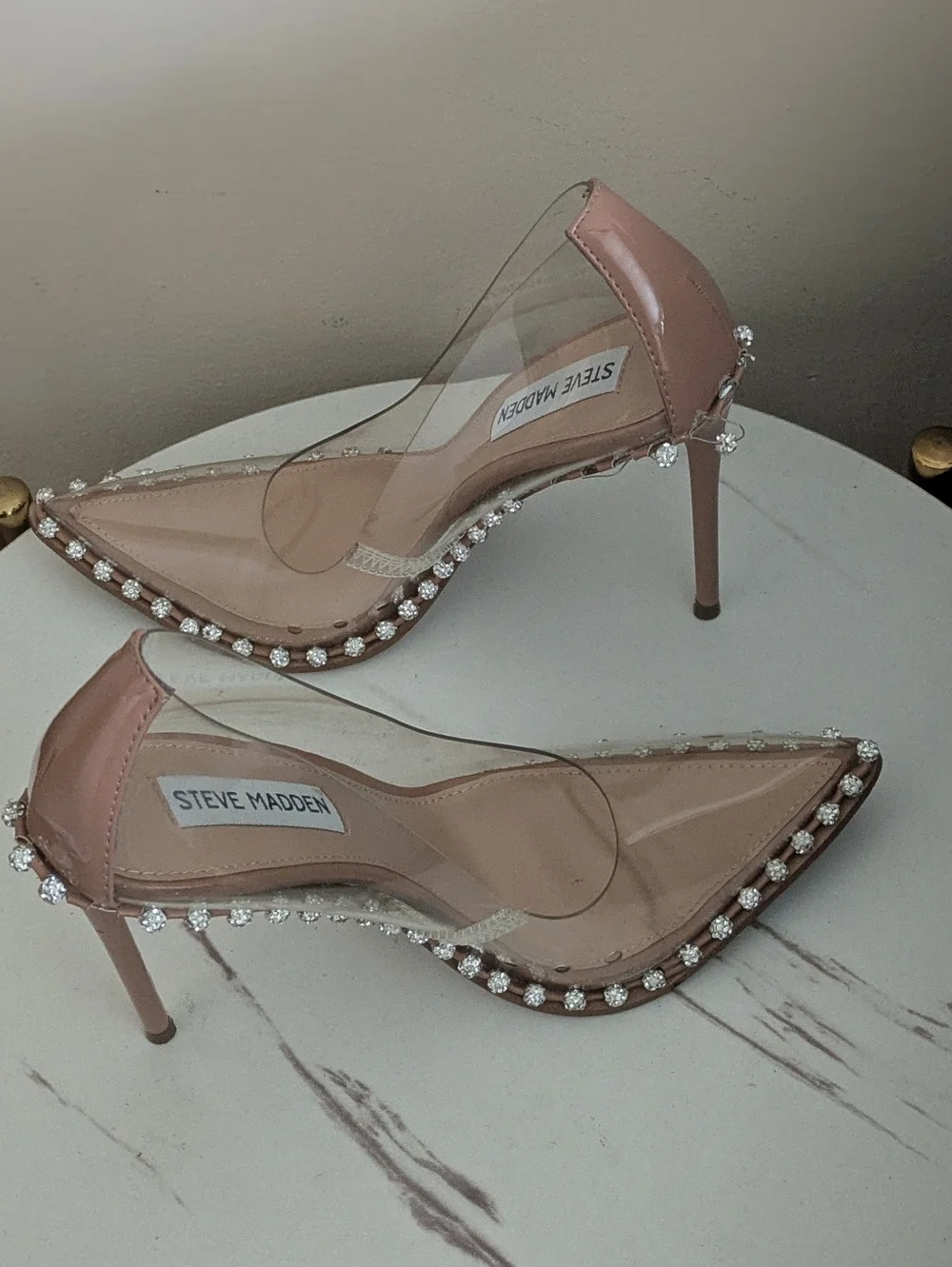 Steve Madden Nude Clear Pointed Toe Pumps with Crystal Trim - Picture 8 of 14